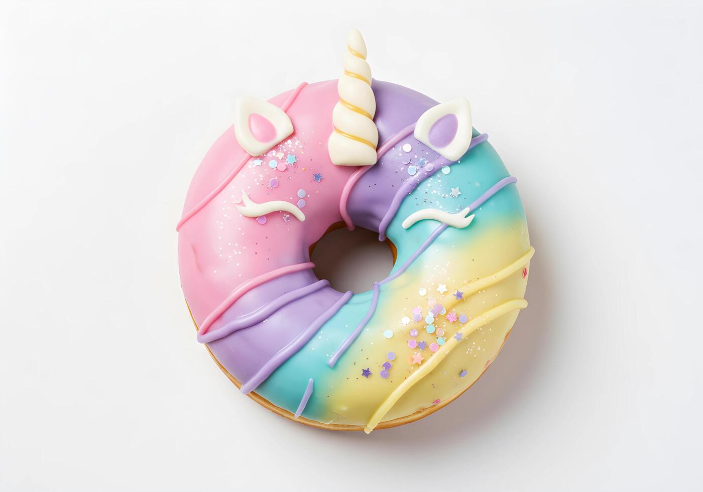 Colorful Unicorn Donut with Sprinkles on White Background for Sweet Treat photo
