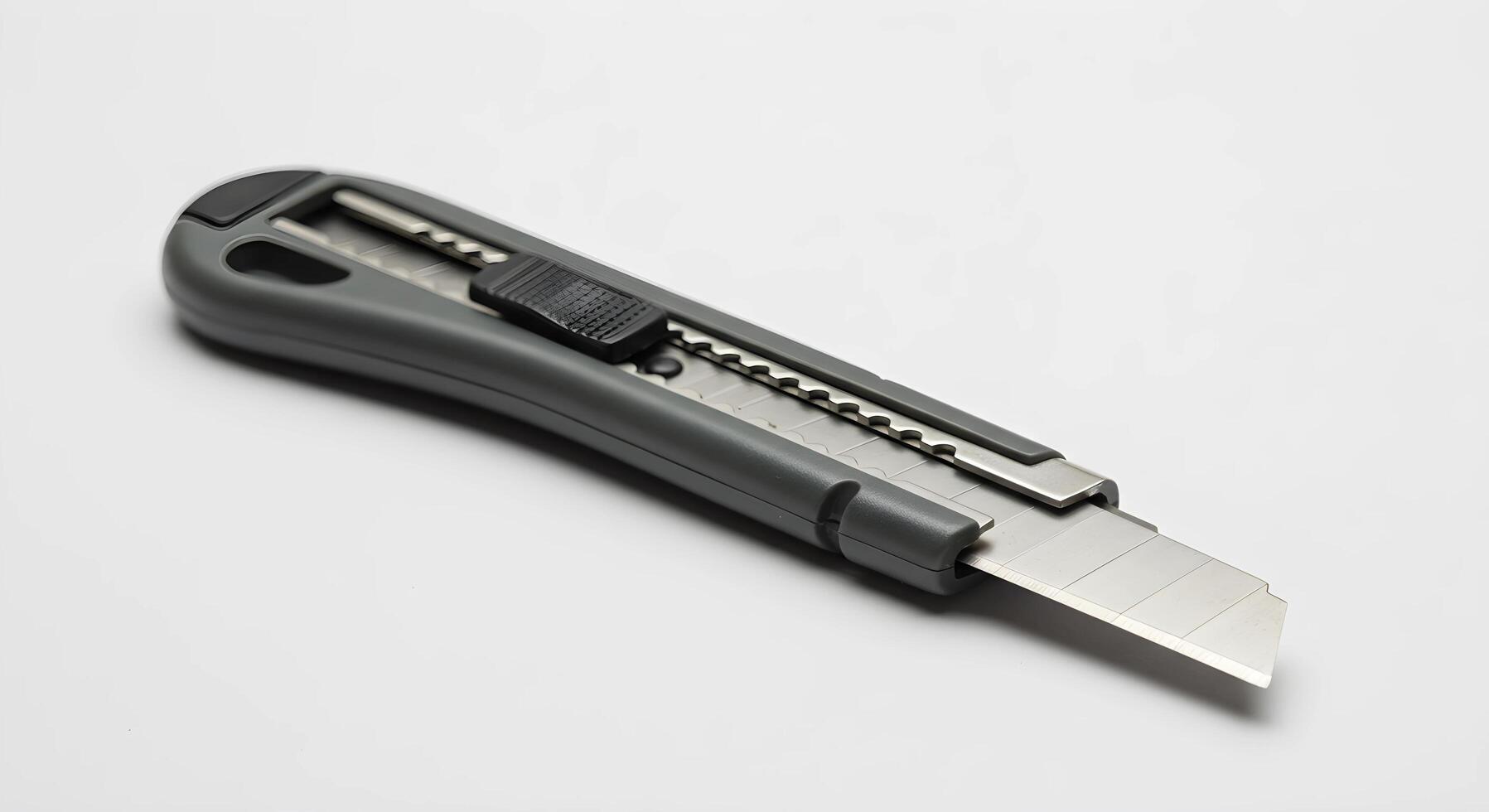 Close-up of Gray Utility Knife on White Surface for Crafting photo