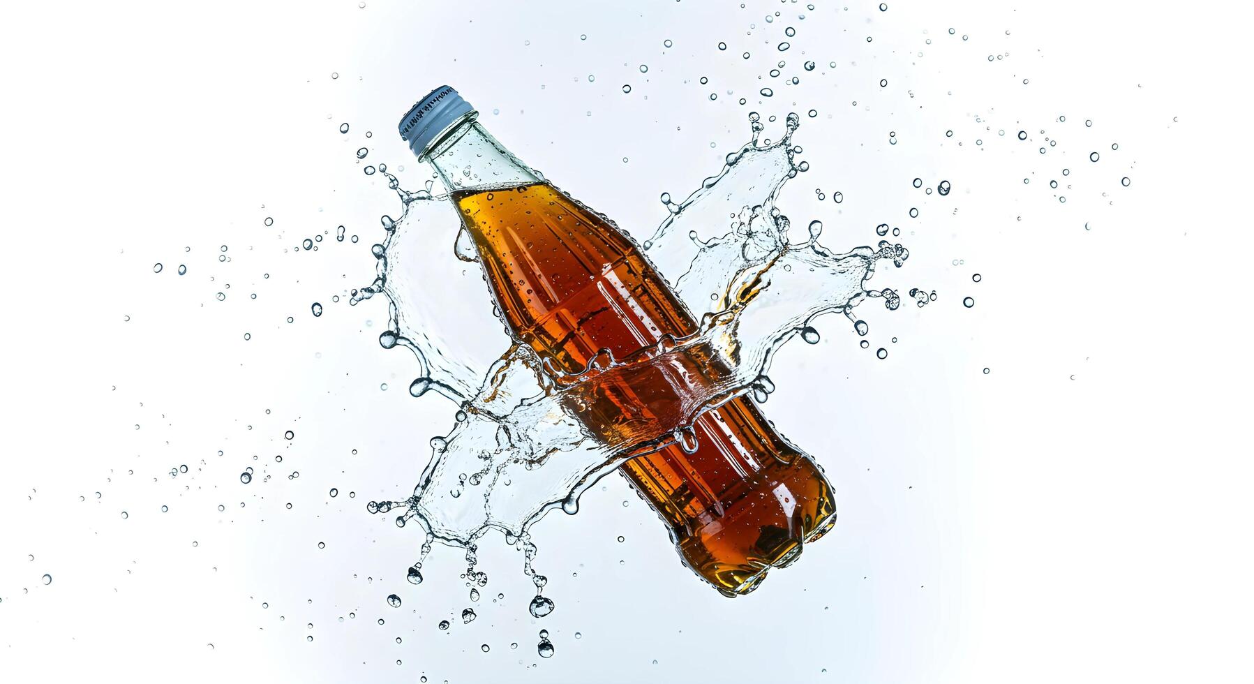 A bottle of cola is falling into water photo