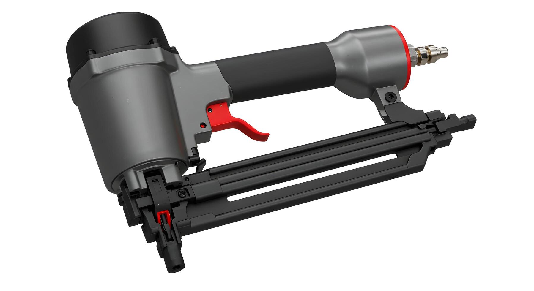 Examining the Power of the Nail Gun in Close-up Studio Shot photo