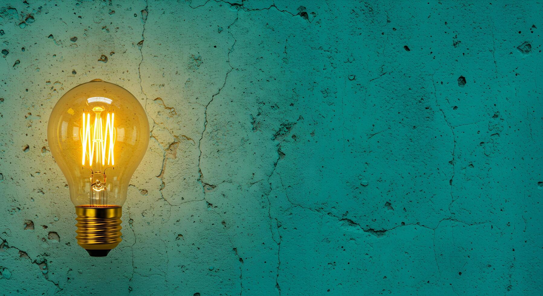 A light bulb is on a wall with a green background photo