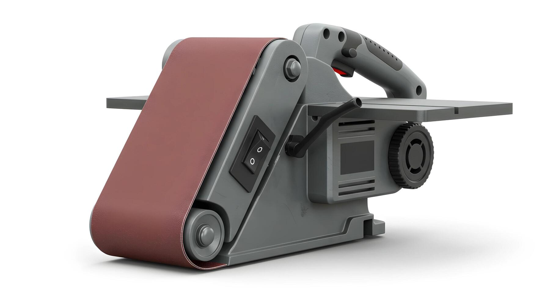 Using a Belt Sander Machine for Woodworking on White Background photo