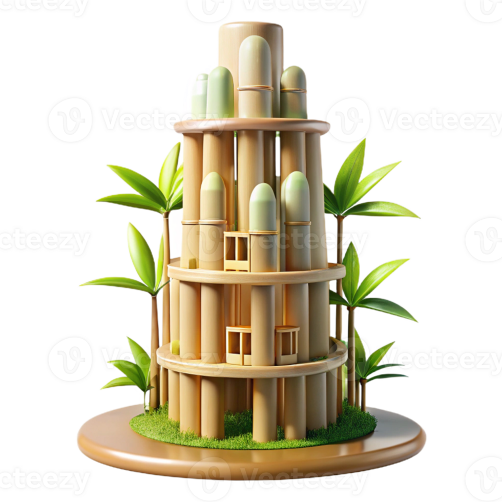 extraordinary contemporary Bamboo skyscraper, sustainable design, soft natural light, eco-futurist style premium png
