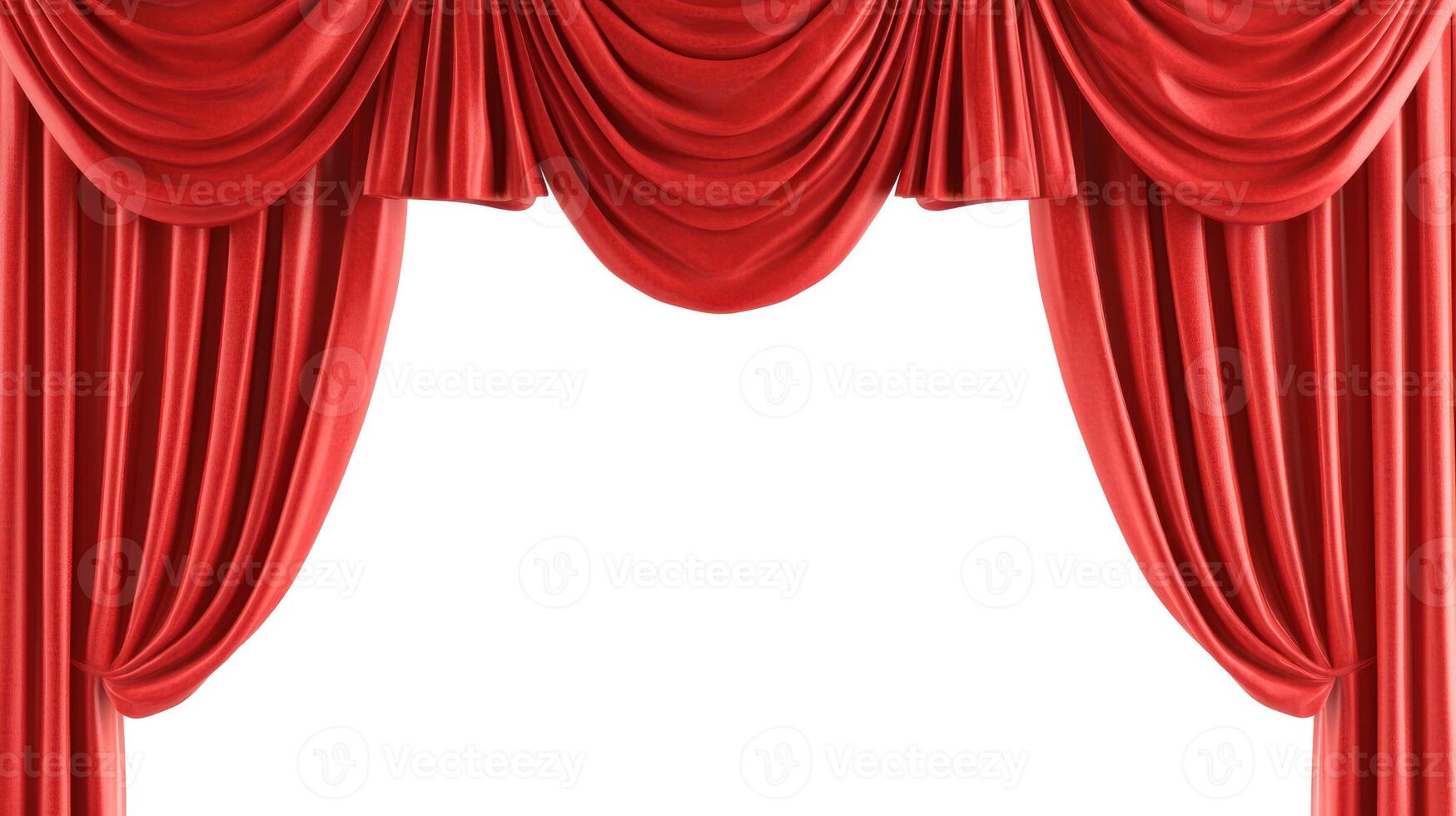Red Stage Curtains Draped Open, Revealing a White Background photo