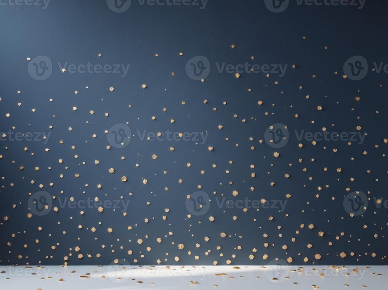 Golden confetti falling from the ceiling in an empty room photo