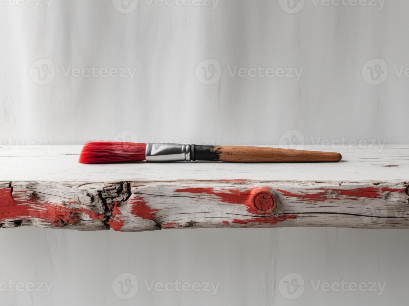 A brush is sitting on a wooden shelf photo