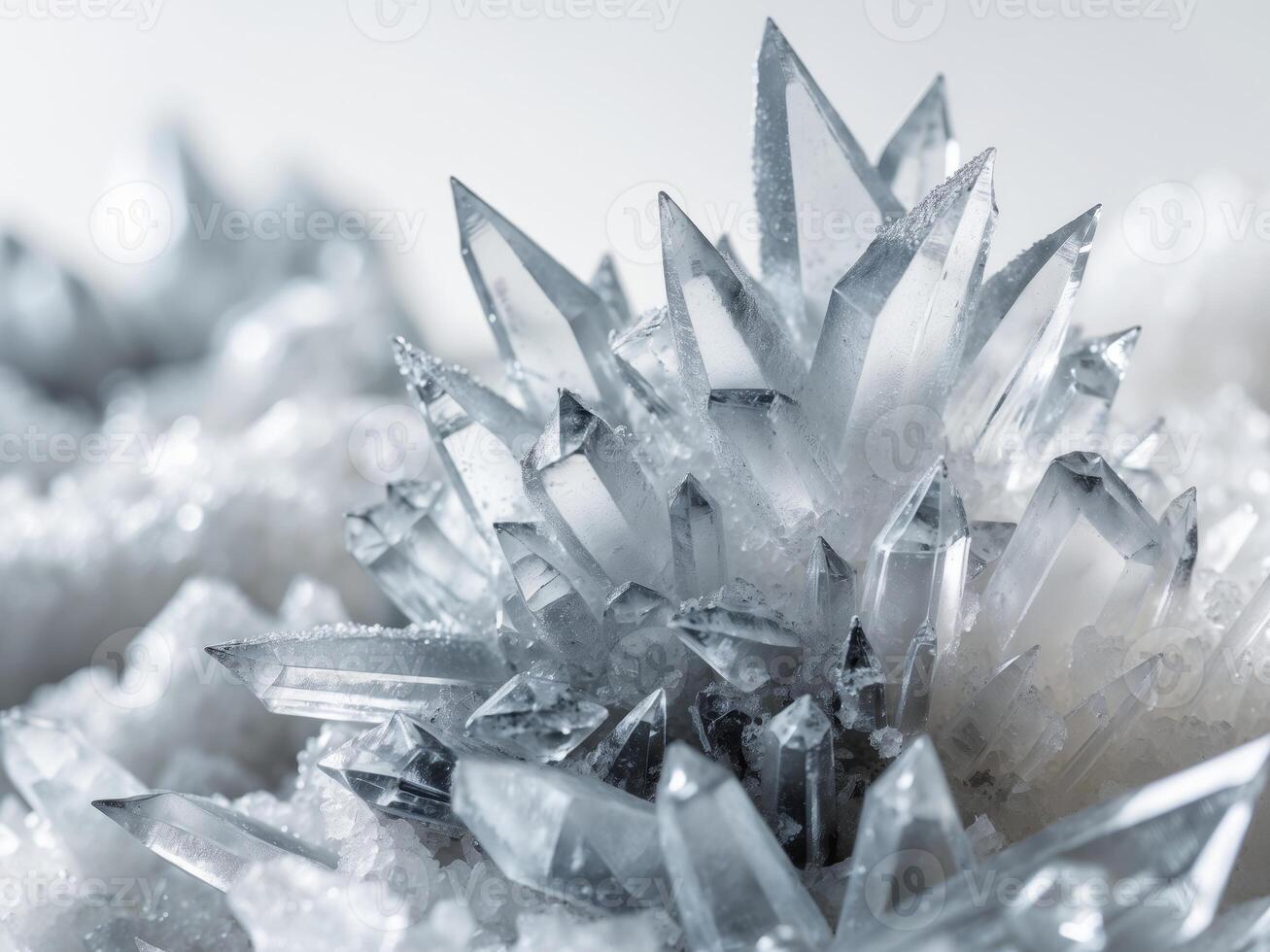 Translucent Grey and White Ice Crystals Cluster Close Up. photo