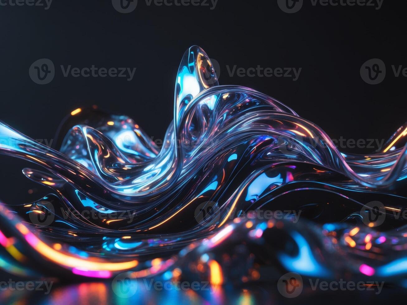 Abstract digital art piece dark background It features liquid glass holographic photo