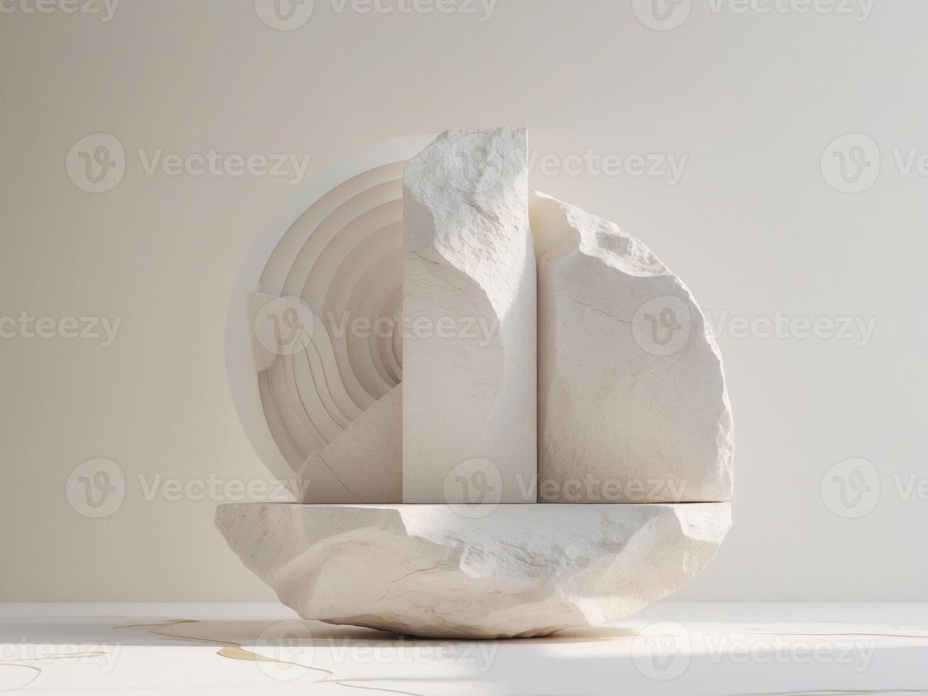 A white sculpture with a circular shape on top photo