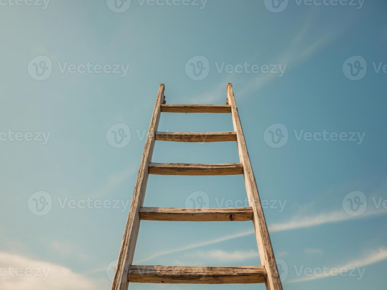 A ladder is standing in front of a blue sky photo