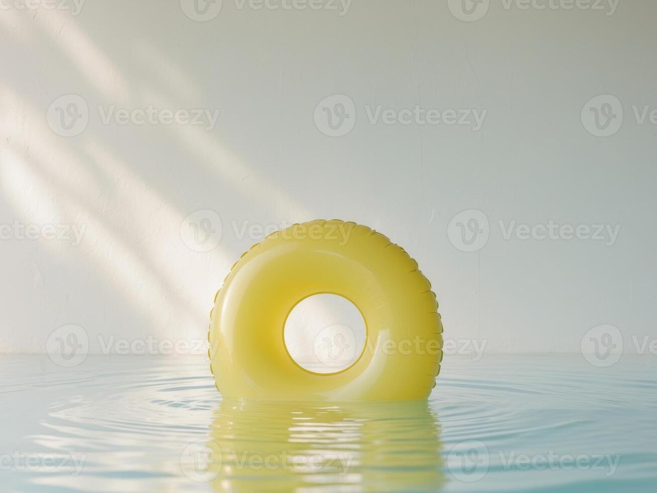 A yellow inflatable ring floating in a pool photo
