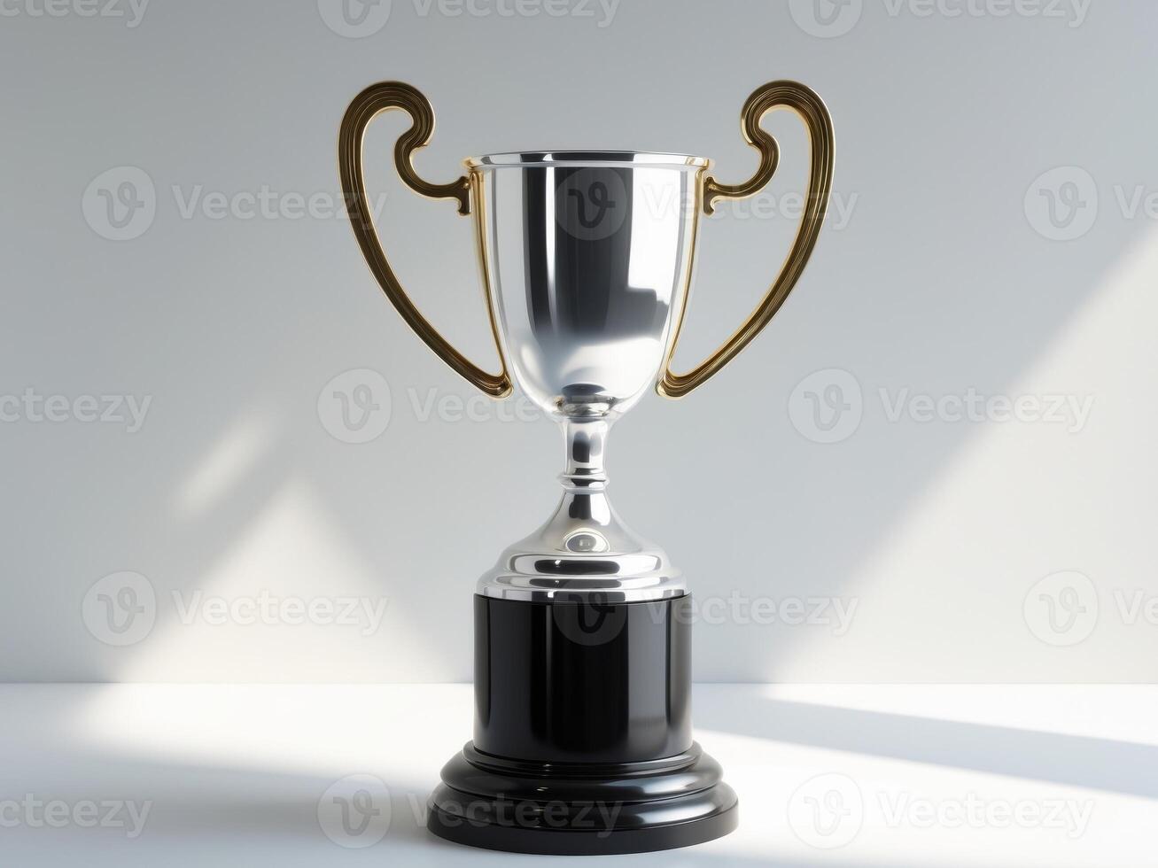 Silver trophy black base has two handles either A gleaming gold winners photo