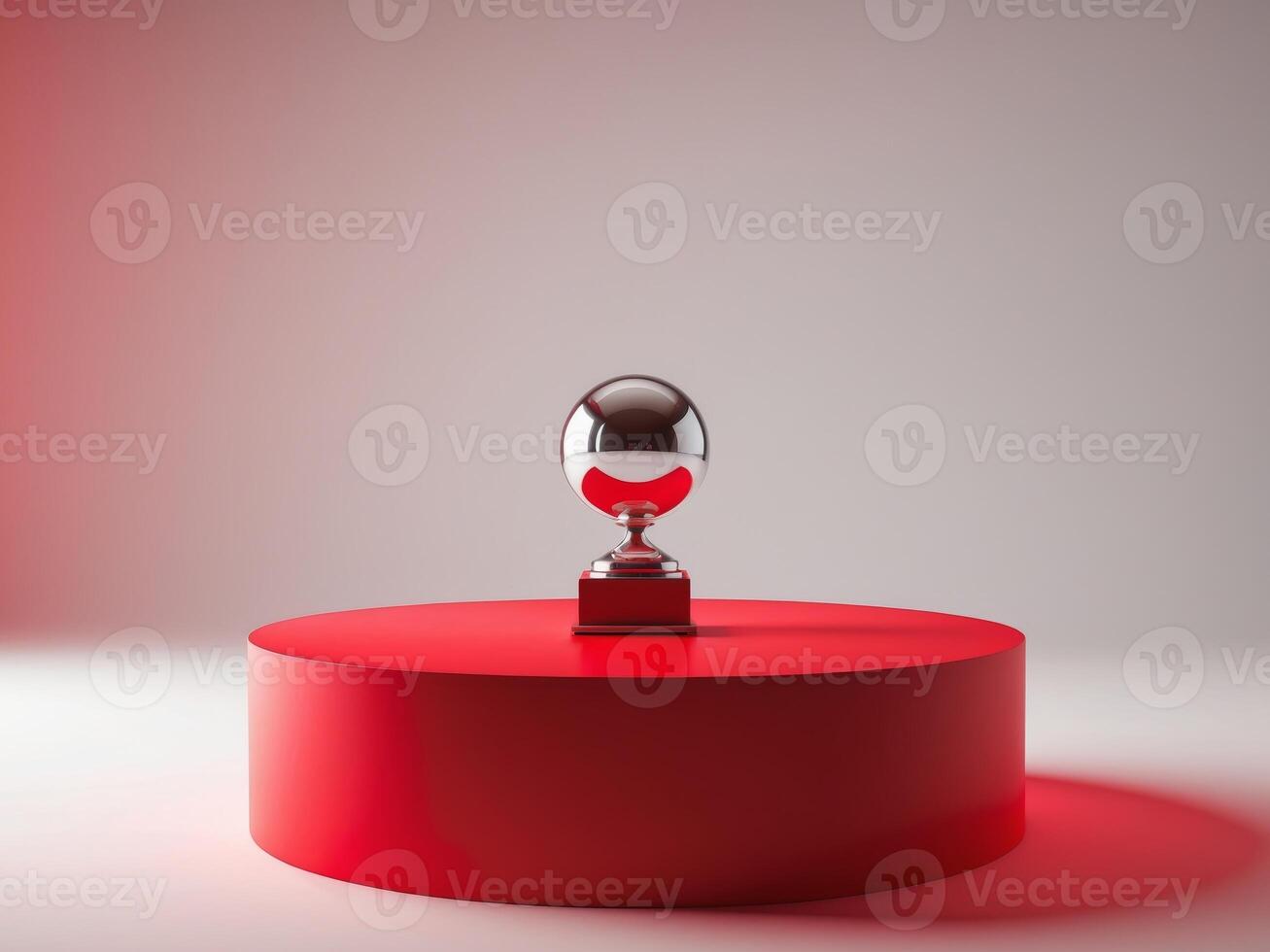A red and silver trophy on a pedestal photo