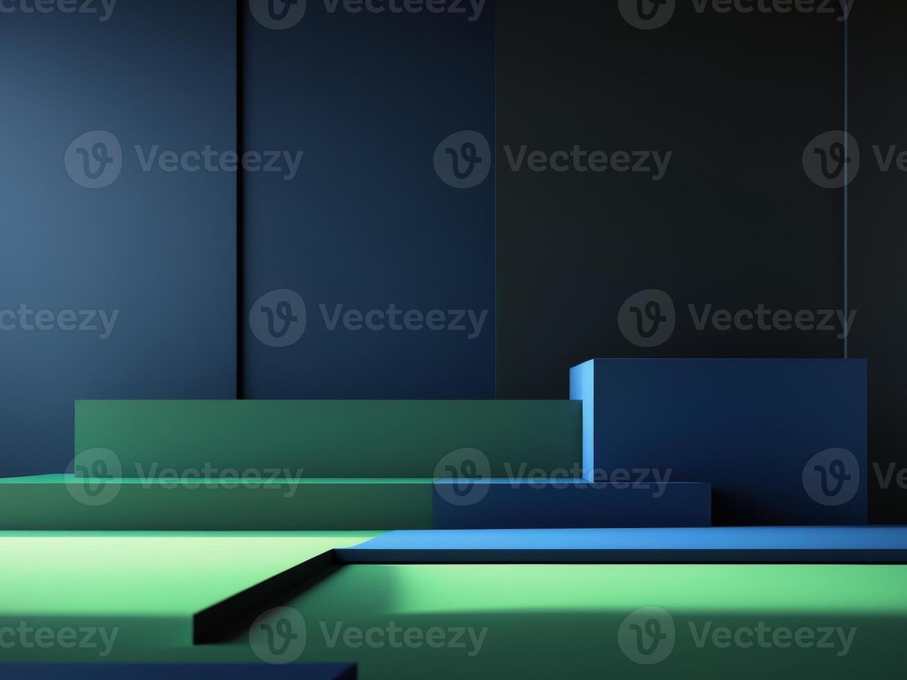 3d rendering of a blue and green room photo