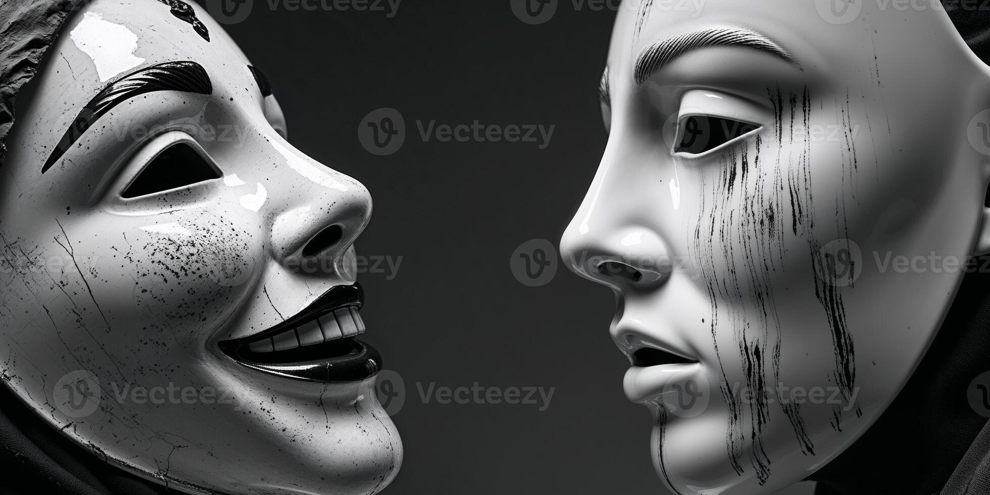Two people wearing masks with their faces facing each other photo