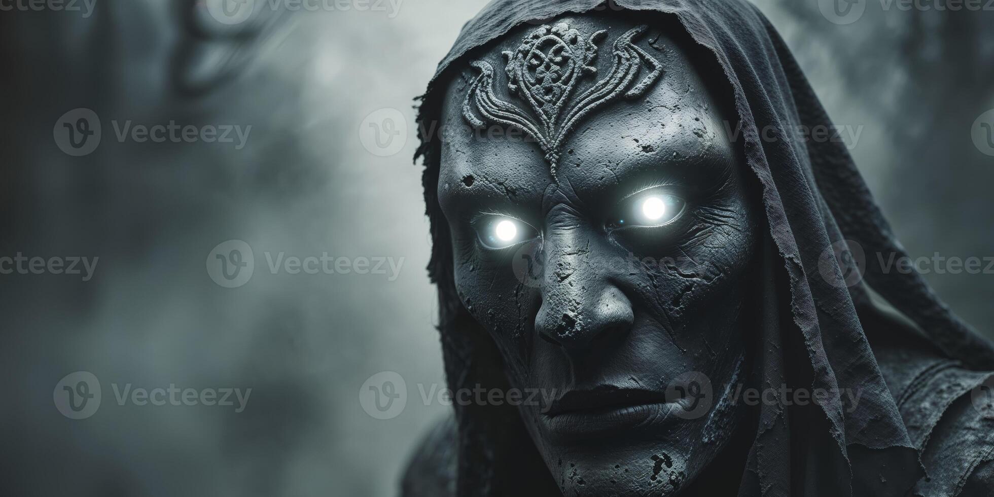 Glowing Eyes Dark Creature Mysterious Mask. photo