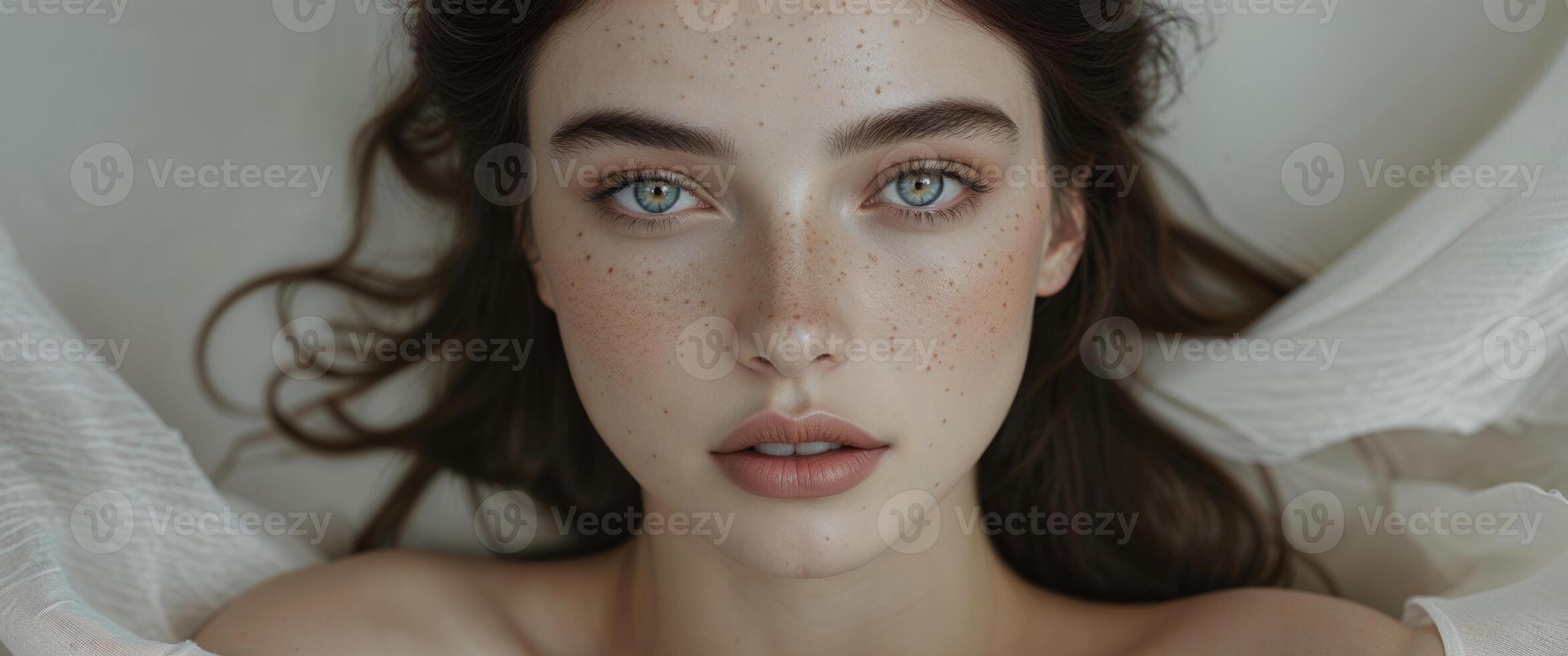 Freckled beauty captures the essence of nature with her stunning gaze. photo