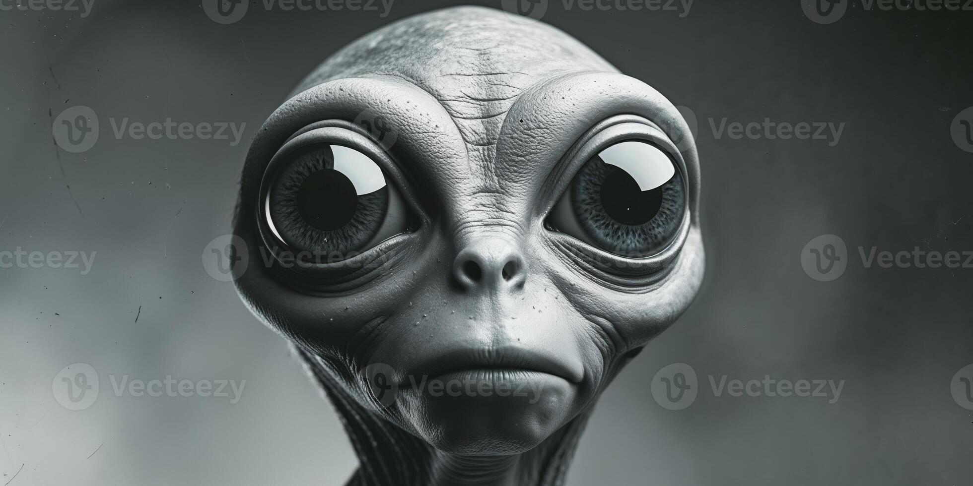 A creepy looking alien with a big nose and eyes photo