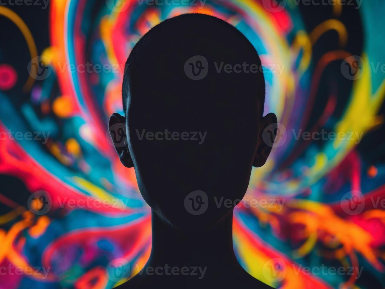 A silhouette of a person with colorful swirls around them photo