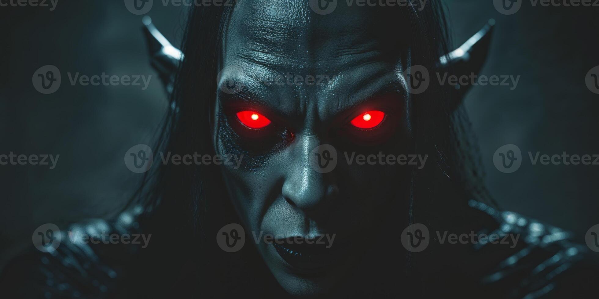 Sinister Creature with Glowing Red Eyes in Dark Setting photo