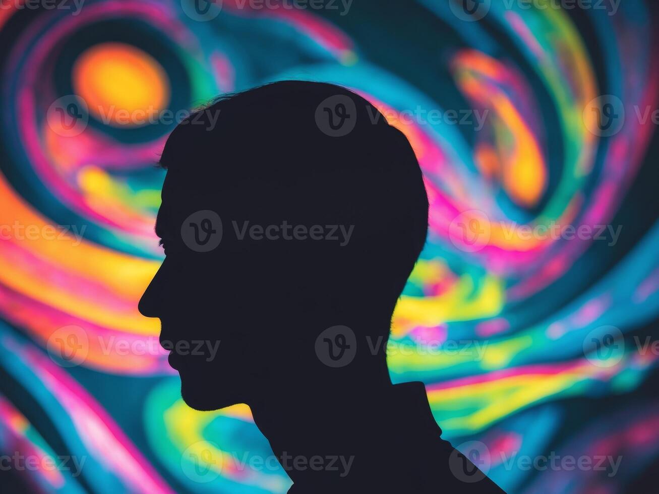 Silhouette person head colorful abstract design shape a dark. photo