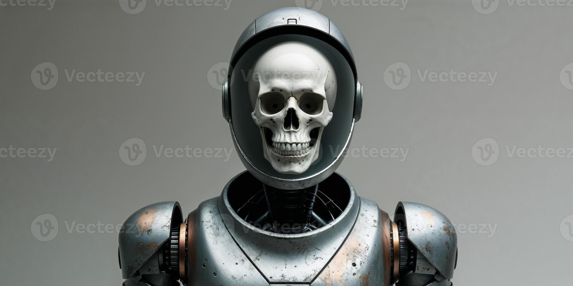 A robot with a skull on his head and a helmet on photo