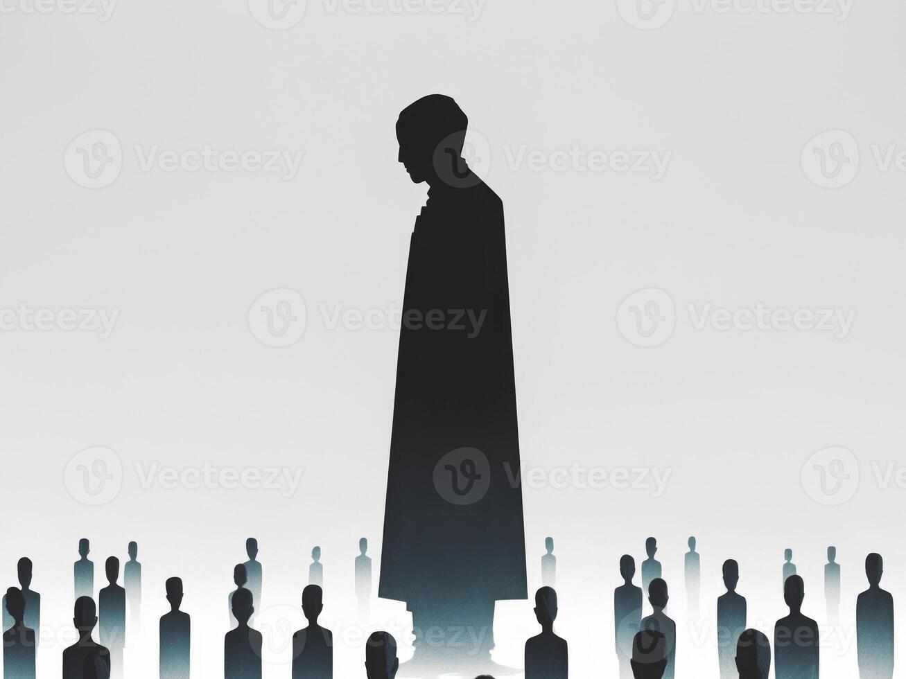 Abstract digital art piece that appears to be dark silhouette manipulates crowd. photo