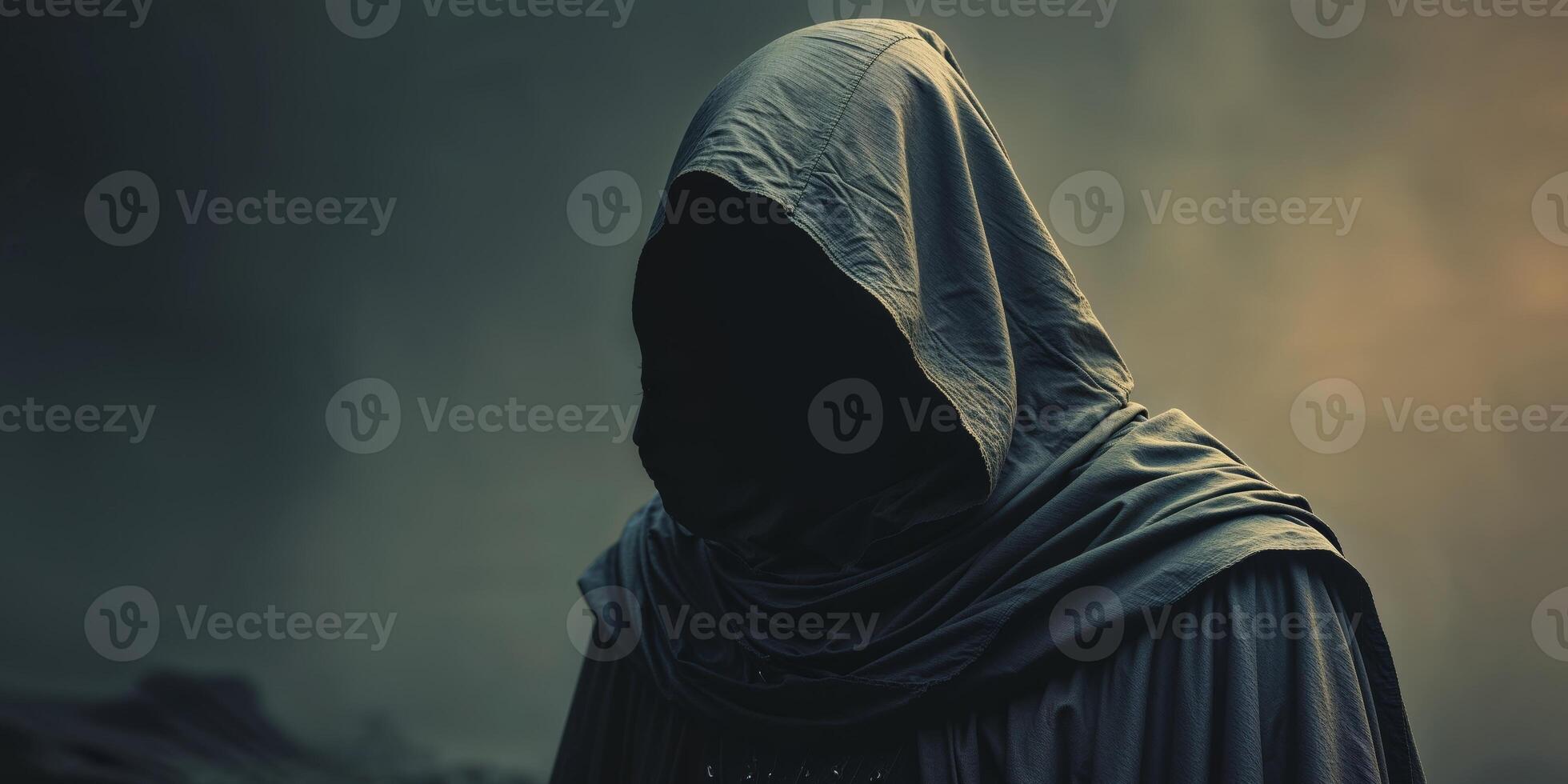 hooded cloaked man dungeons and dragons character. photo