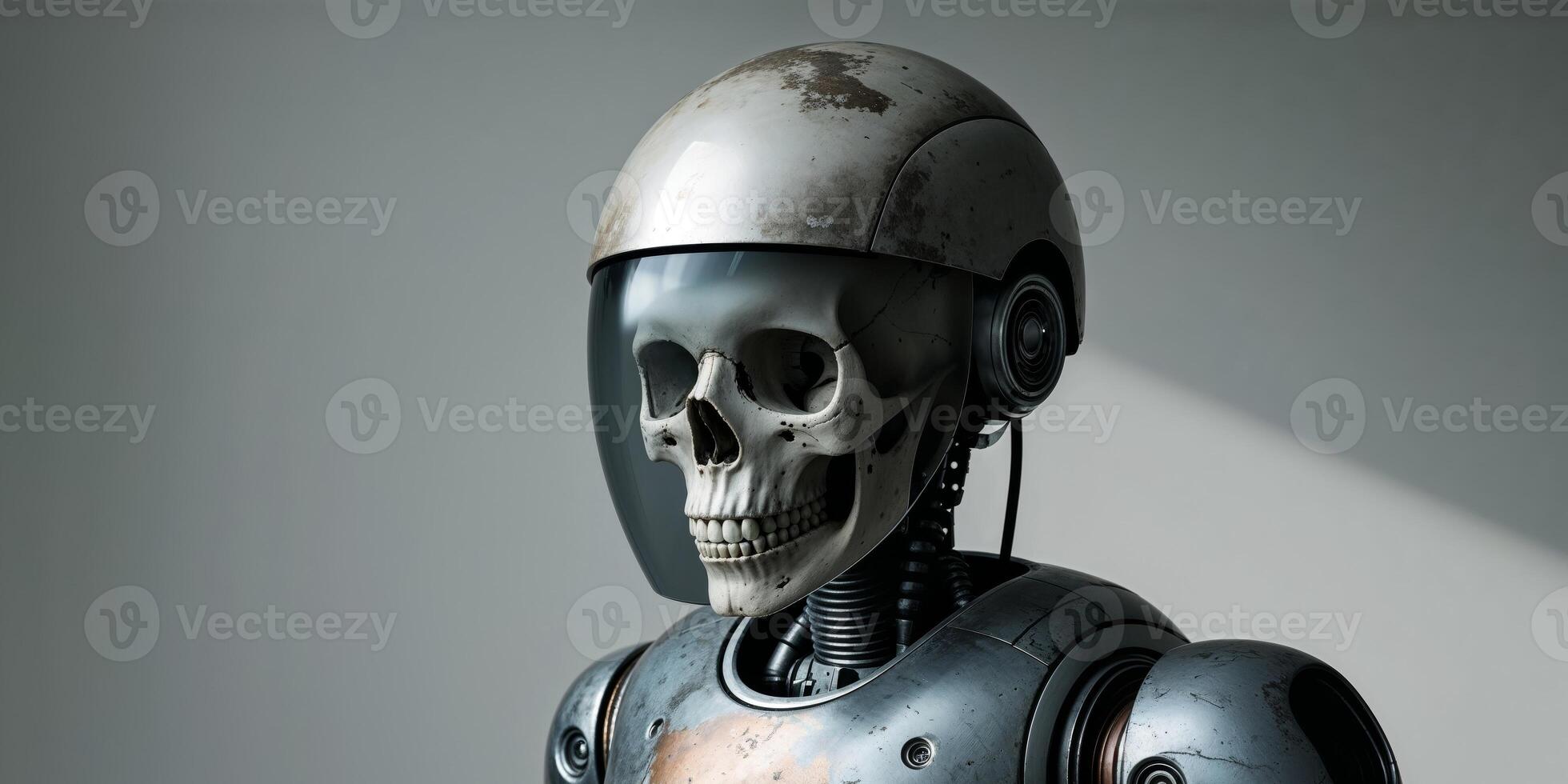 A robot with a skull on his head and a helmet on. photo