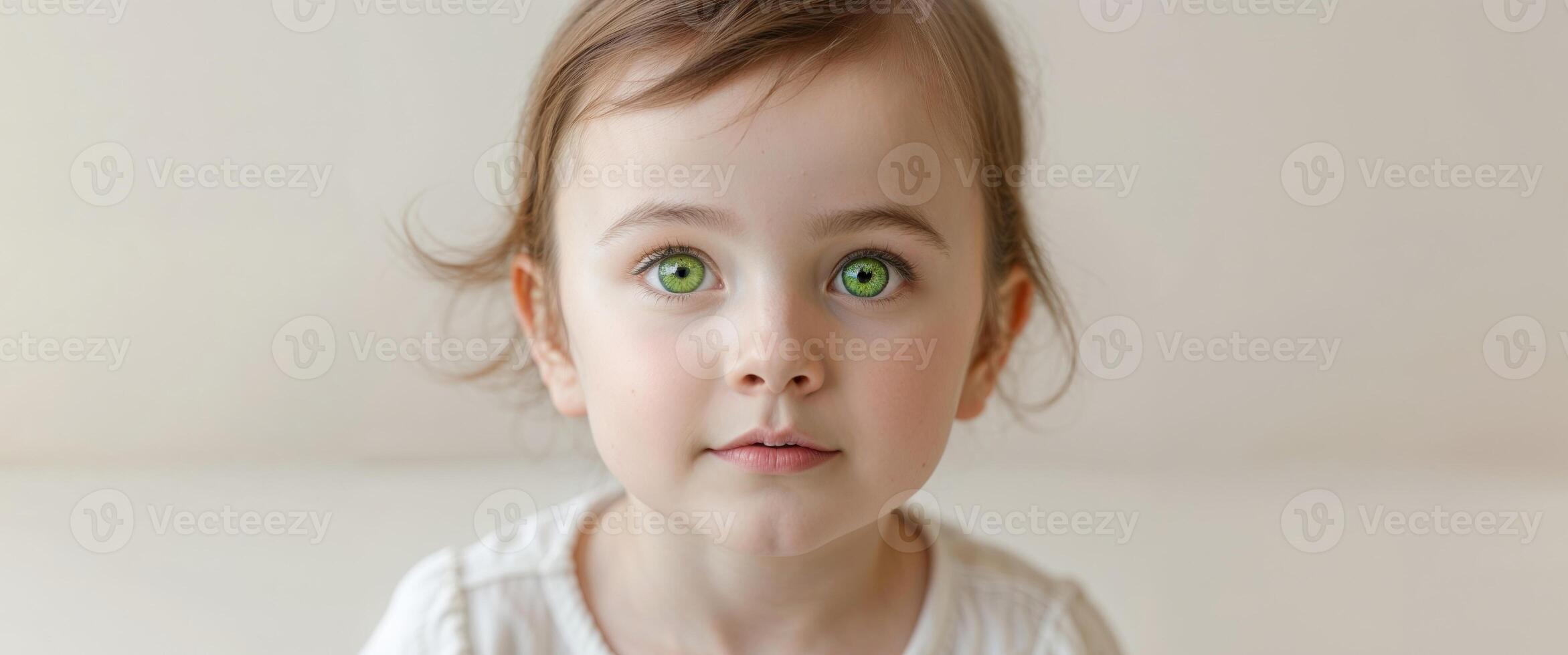 A child with beautiful green eyes and a curious expression. photo