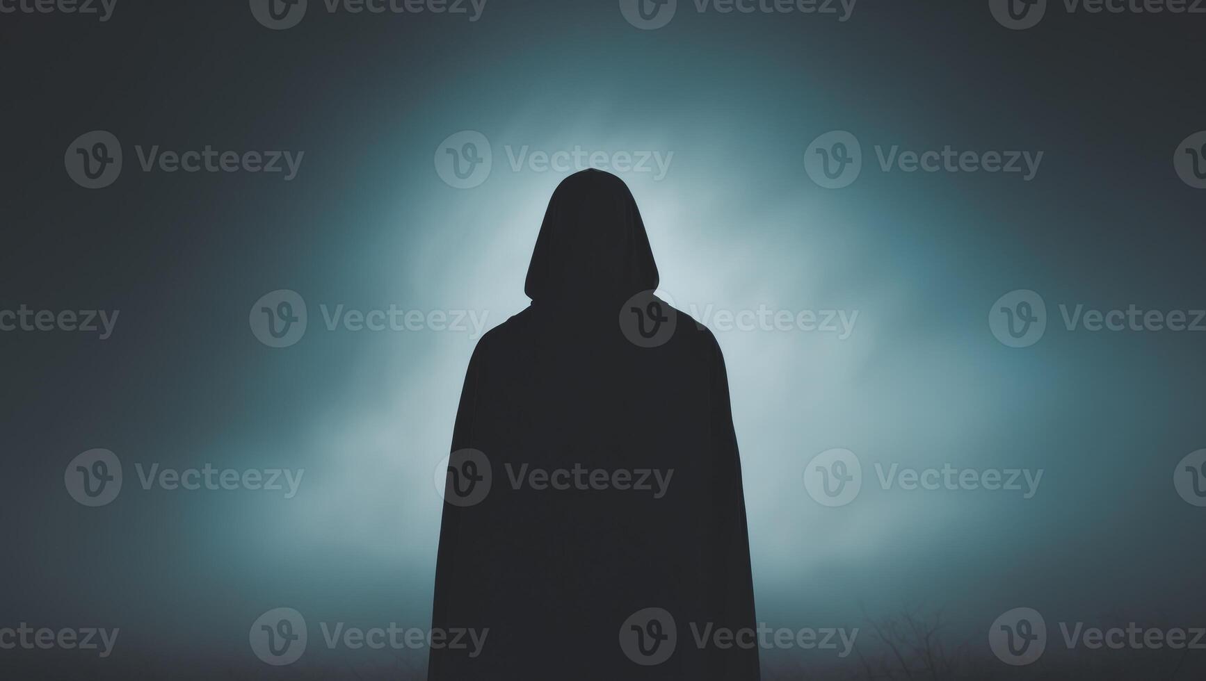 Mysterious Figure in a Dark Atmospheric Setting. photo