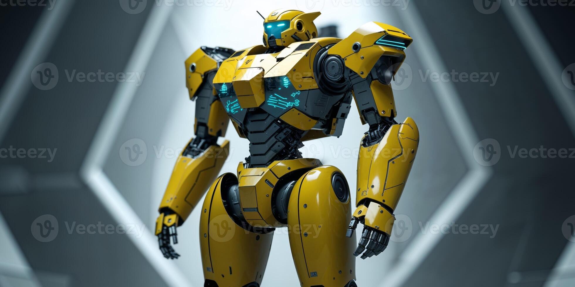 futuristic and sophisticated yellow war robot photo