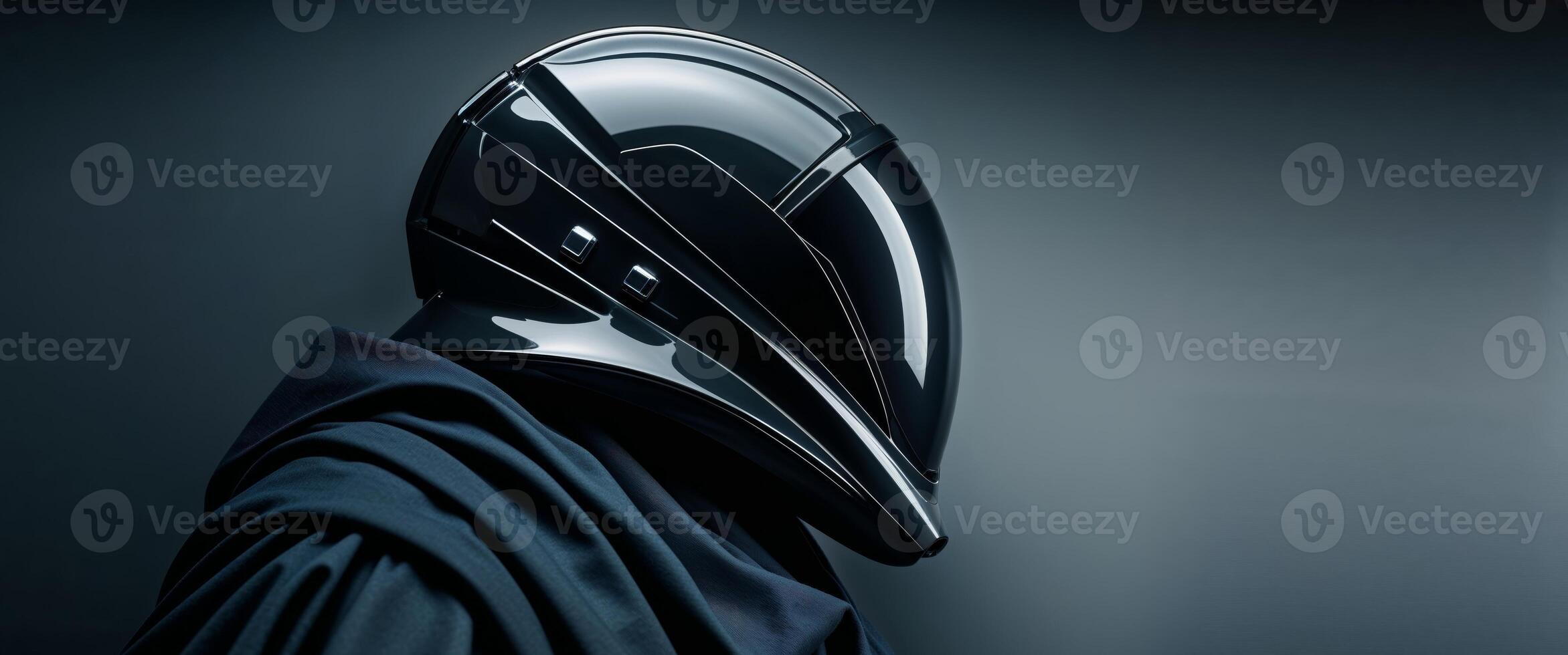 Futuristic Fire Helmet Envelops A Dark Figure photo