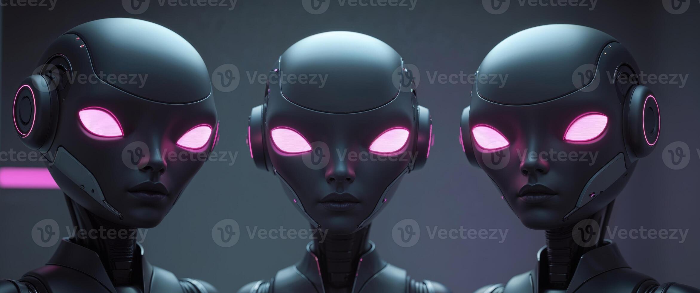 Futuristic Robots with Glowing Pink Eyes photo