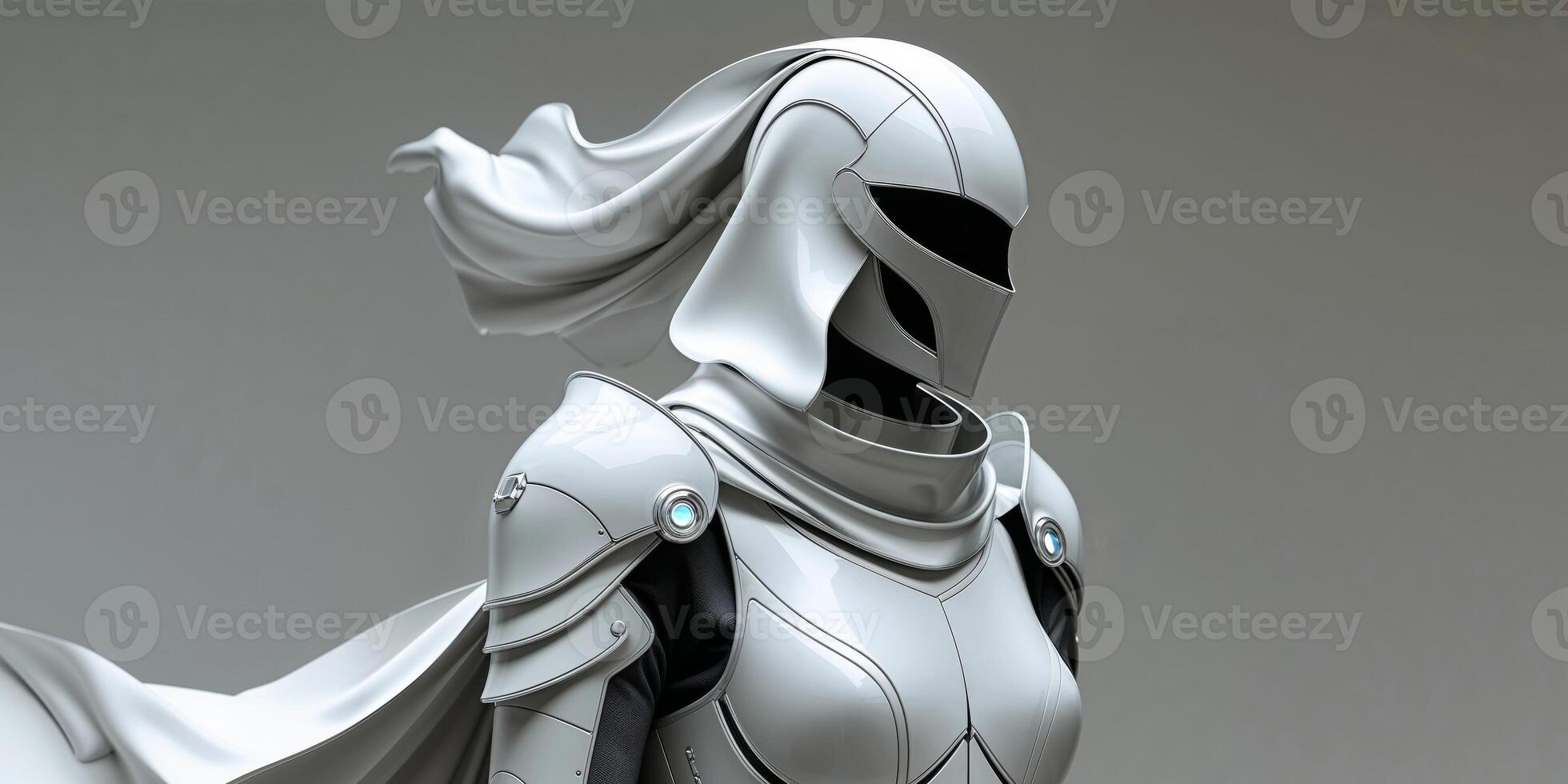 Futuristic White Knight Armor with Hood and Cape photo