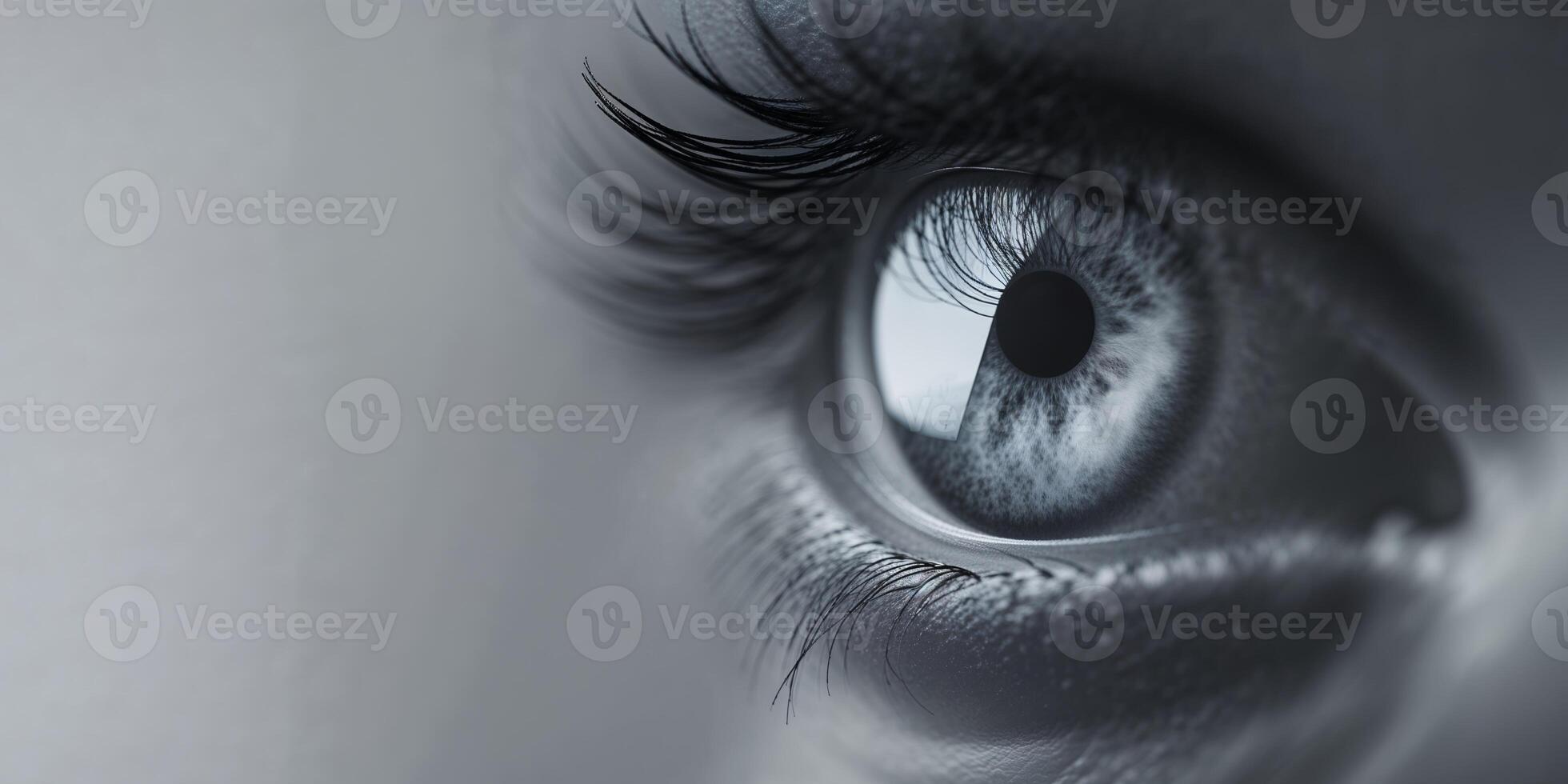 The close up image shows a beautifully colored human eye. photo