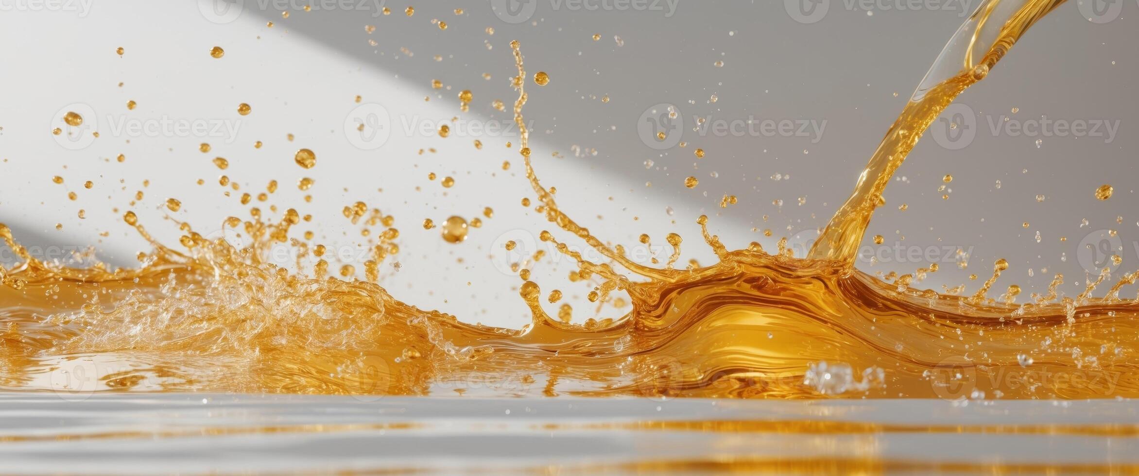 Golden Liquid Pouring and Splashing Abstract Background Texture. photo