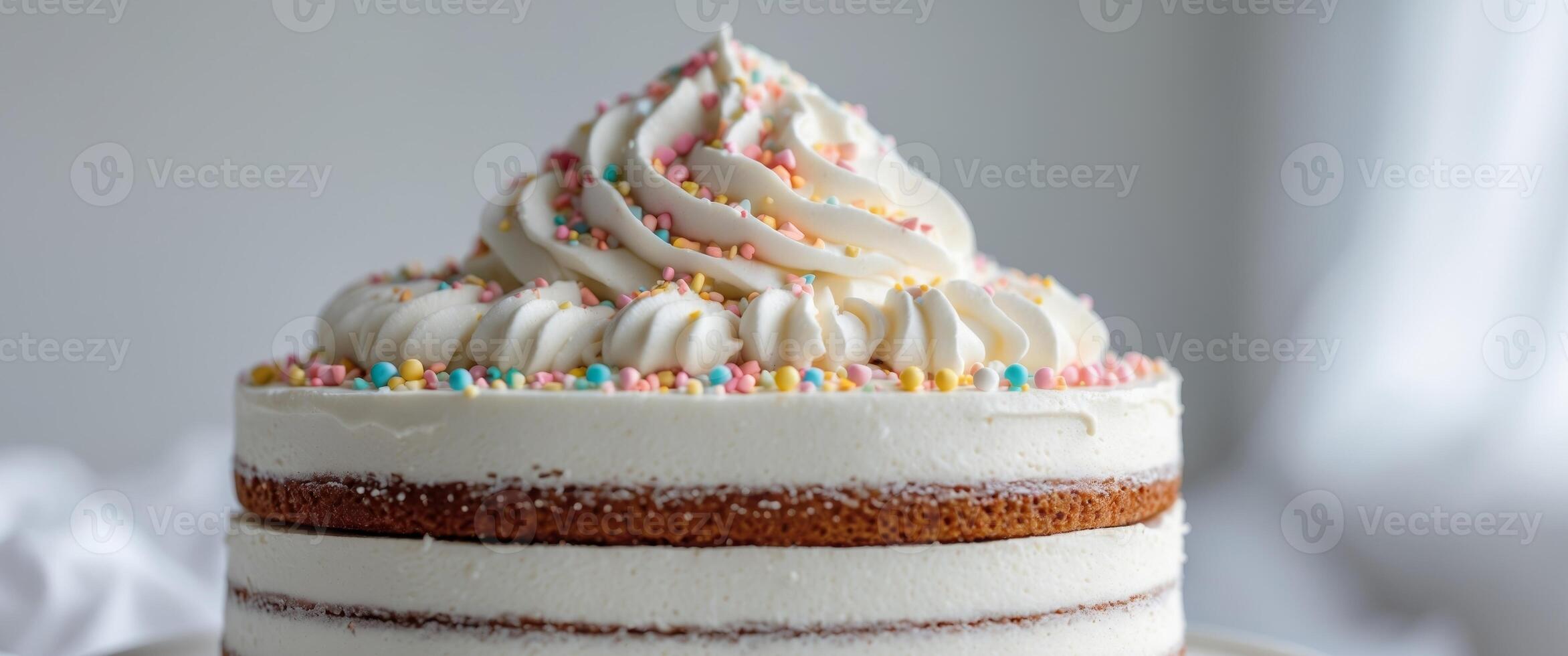 Layered cake with whipped cream and sprinkles. photo