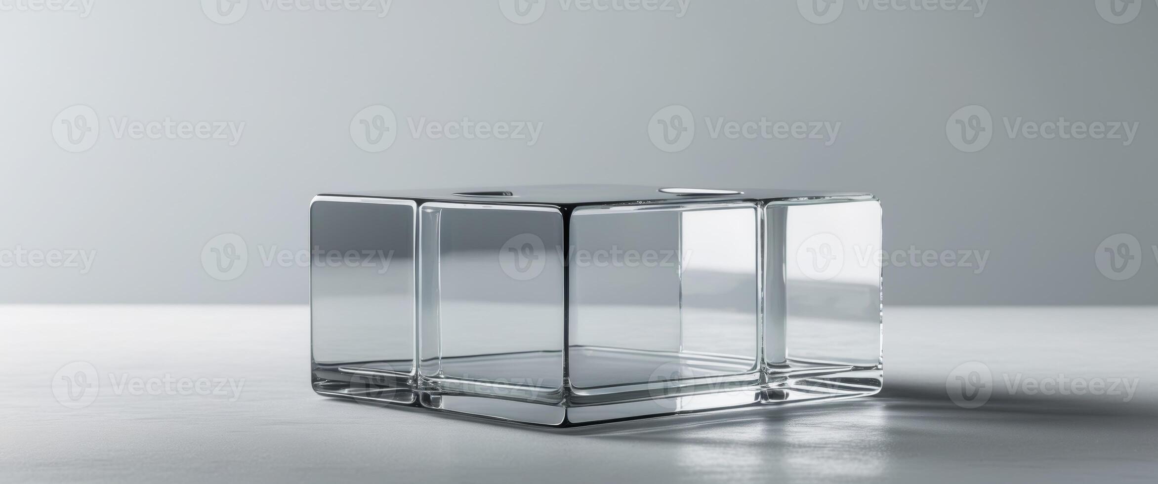 Clear Glass Square Object with Inner Dividers on Light Gray Surface photo