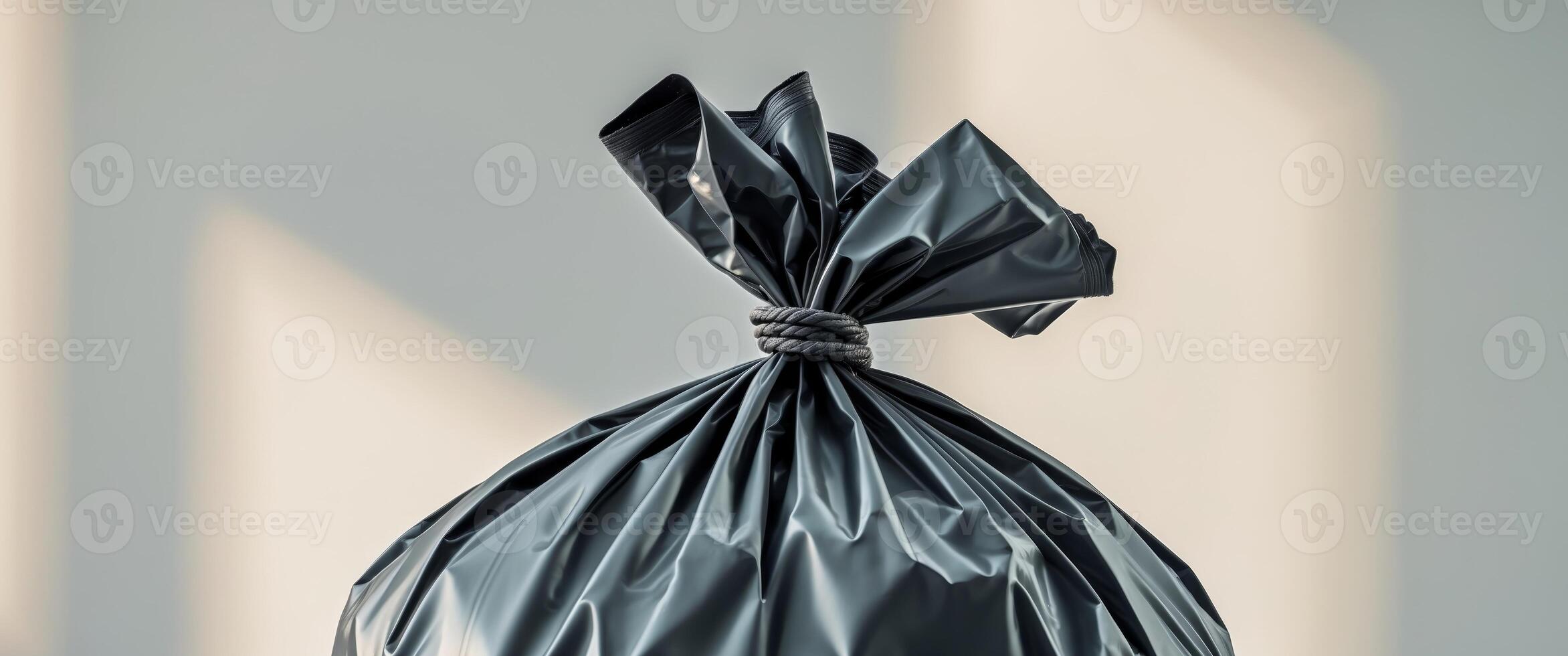 A black garbage bag with a knot tied to it photo