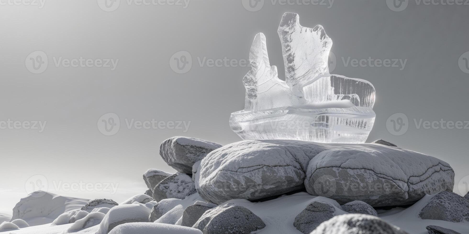 A large ice sculpture on top of a mountain photo