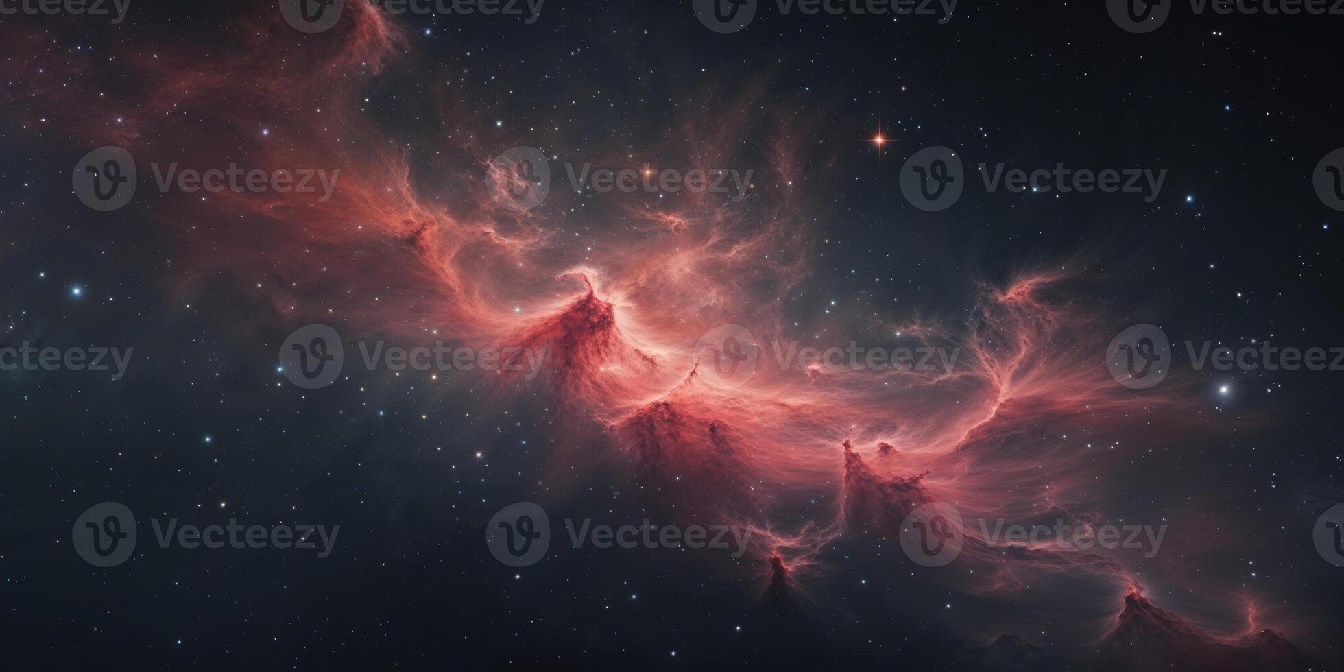 A beautiful panoramic view of red nebulae and stars in space photo