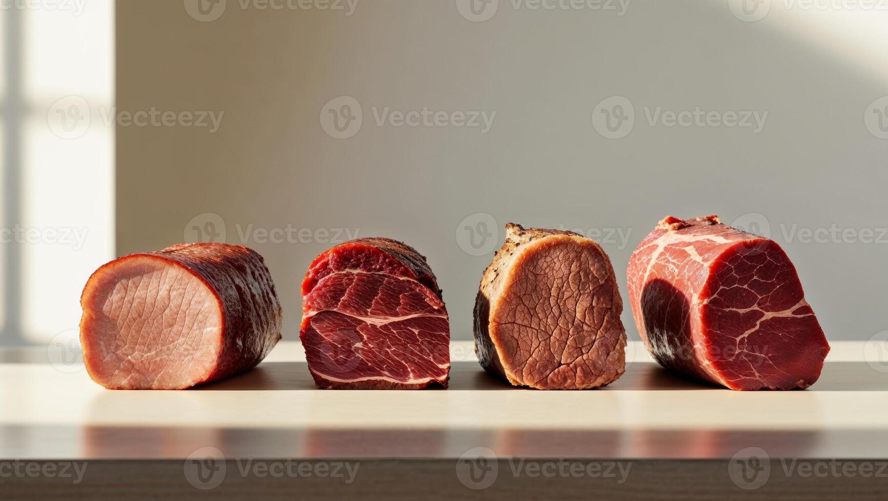 Five different types of meat on a table photo