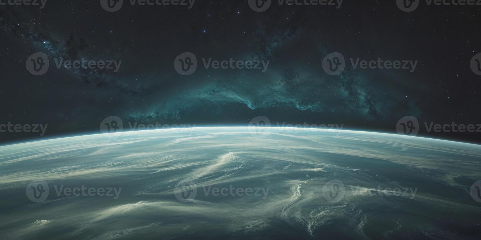 A beautiful depiction of earth floating in outer space at night photo