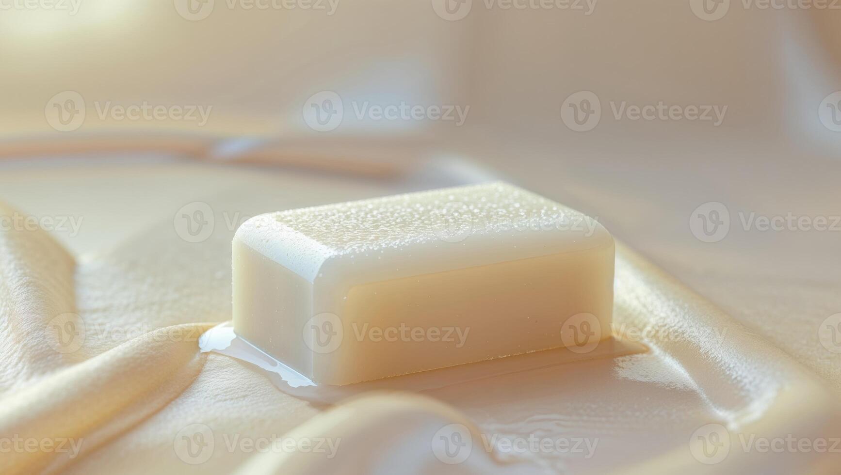 A single bar of creamy soap on a beige surface photo