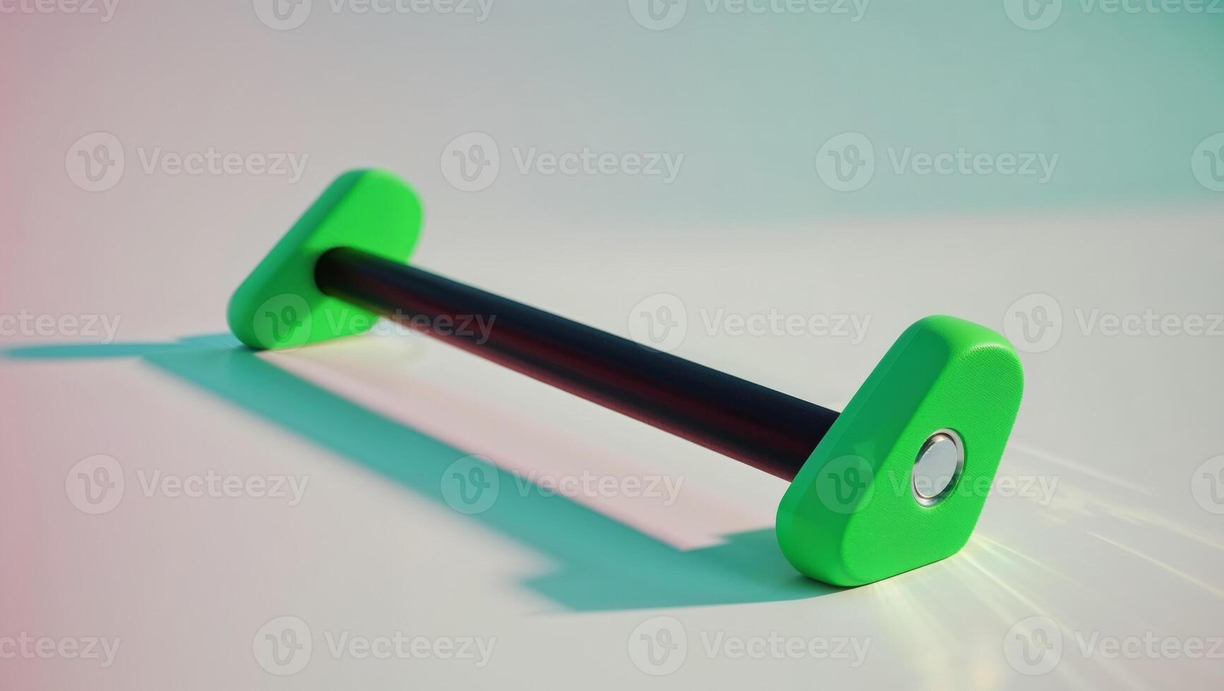 A black and green exercise bar with green handles photo