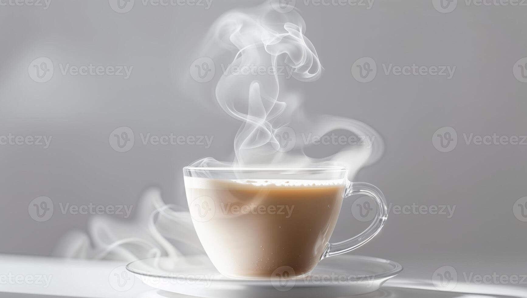 A macro shot of a hot drink with delicate steam rising above it. photo