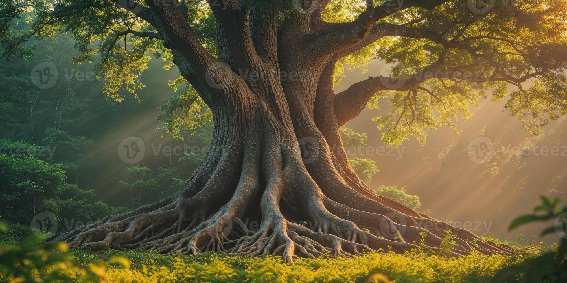 The roots of a tree in the forest photo