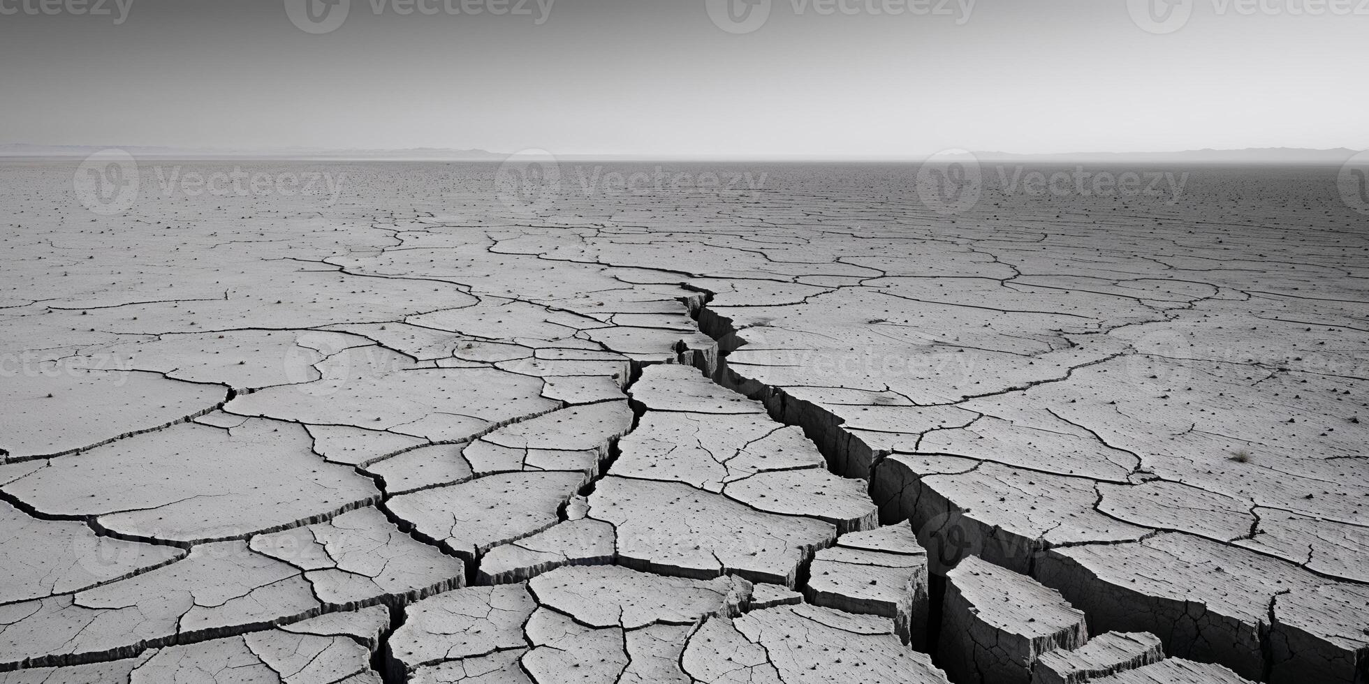 A cracked desert with a black and white photo
