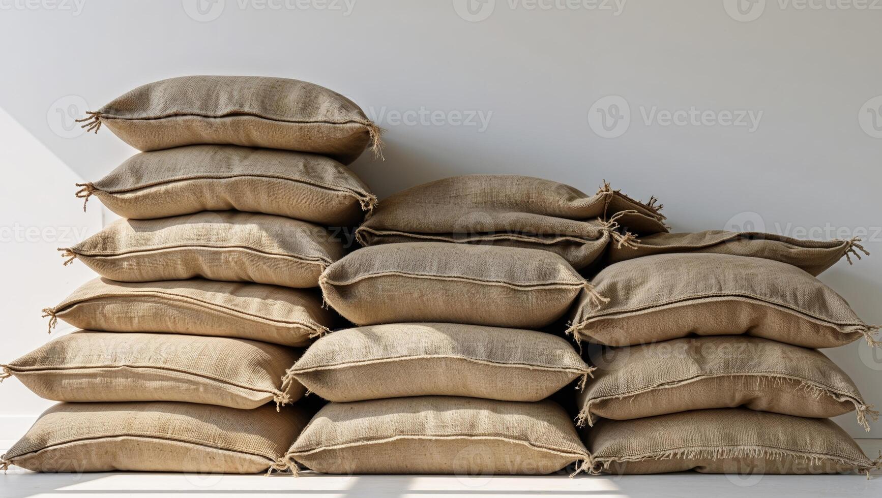 A pile of sacks on a white floor photo